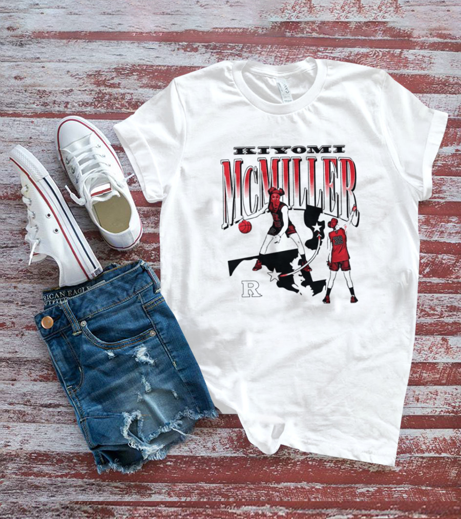 Kiyomi McMiller Rutgers Scarlet Knights Basketball Red State Map T-Shirt