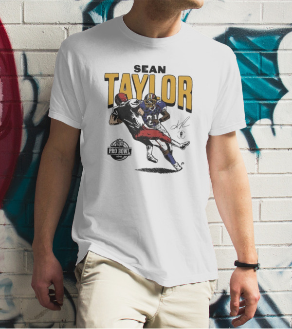 Sean Taylor NFL Pro Bowl 2007 Caricature Signature Washington Commanders T-Shirt