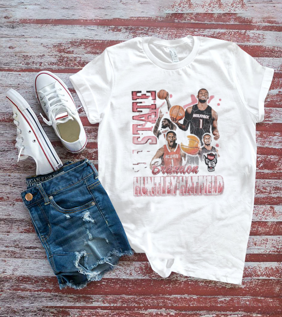 Brandon Huntley-Hatfield NC State Wolfpack 90s Retro Basketball Collage T-Shirt