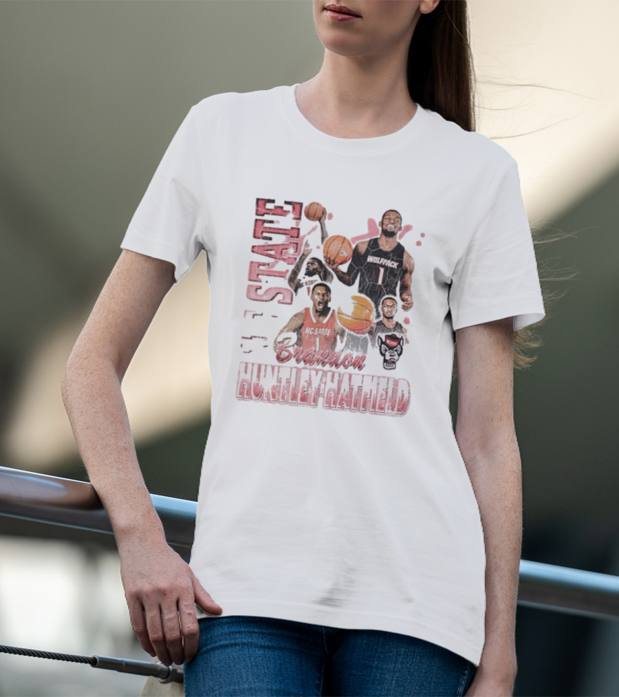 Brandon Huntley-Hatfield NC State Wolfpack 90s Retro Basketball Collage T-Shirt