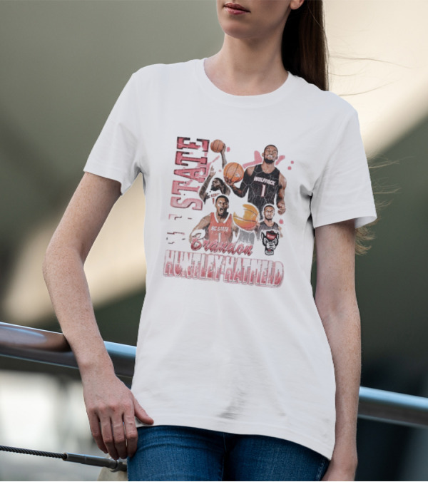 Brandon Huntley-Hatfield NC State Wolfpack 90s Retro Basketball Collage T-Shirt
