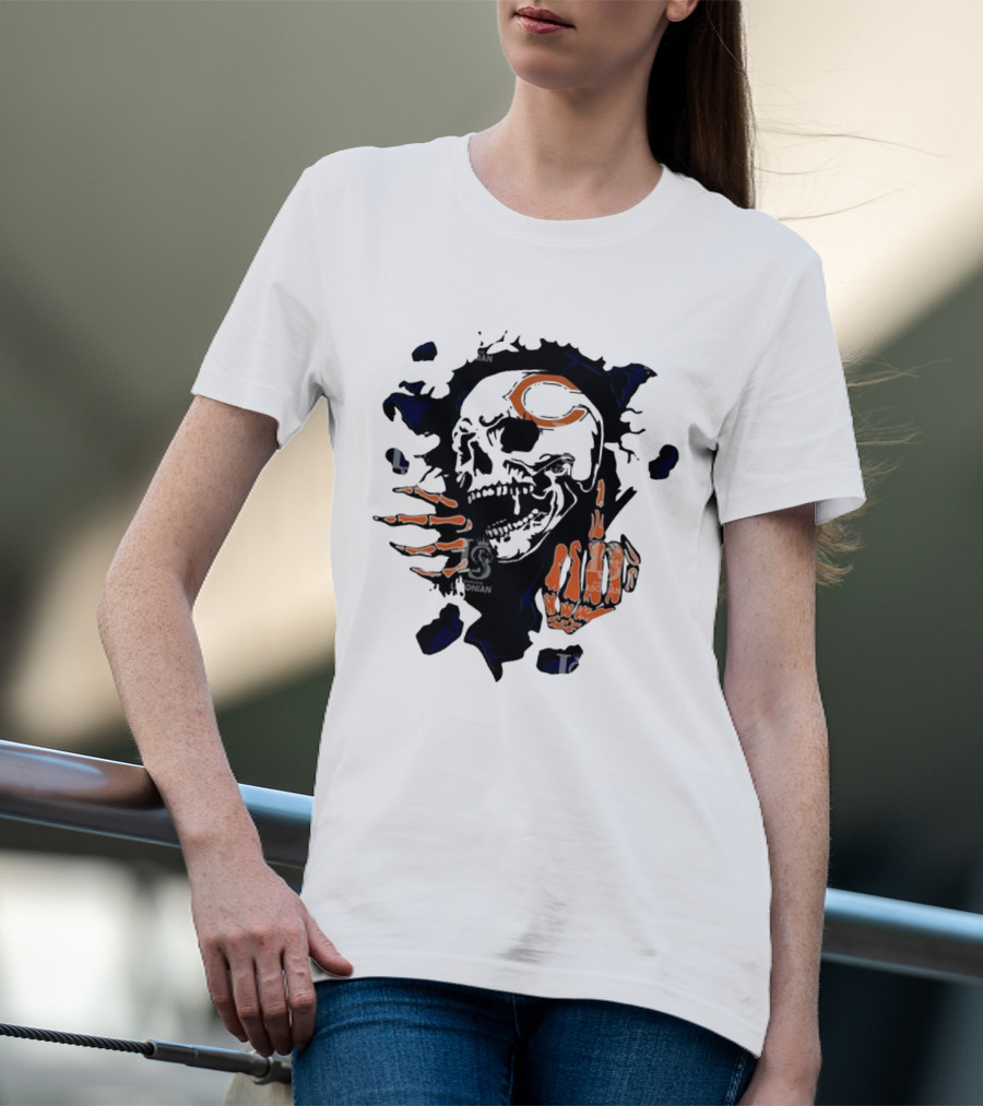 Chicago Bears Skull Middle Finger Logo T-Shirt