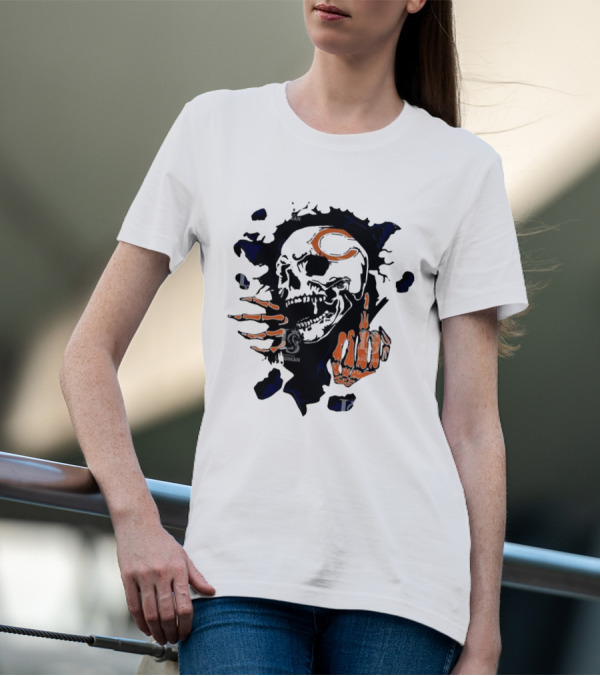 Chicago Bears Skull Middle Finger Logo T-Shirt