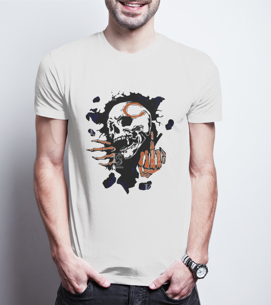 Chicago Bears Skull Middle Finger Logo T-Shirt