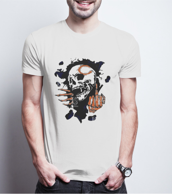 Chicago Bears Skull Middle Finger Logo T-Shirt