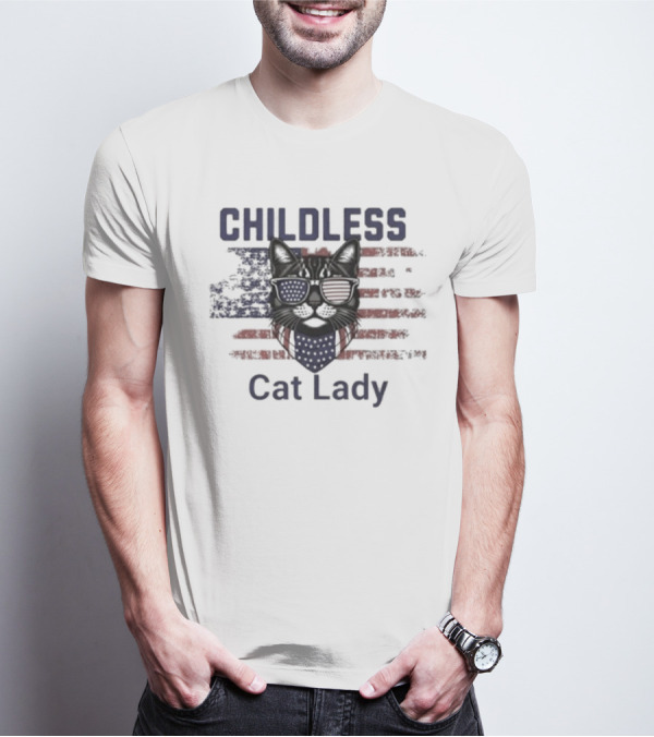 Childless Cat Lady Patriotic American Flag Cat With Sunglasses T-Shirt