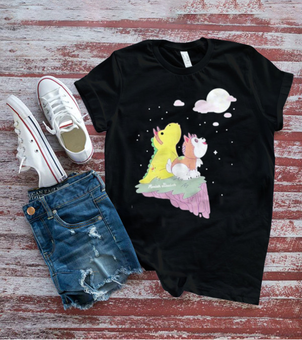 Moriah Elizabeth Howl-O-Ween Cute Dinosaur And Dog Moonlit Night Scene T-Shirt
