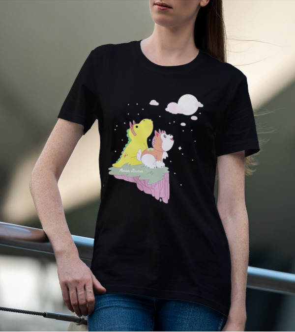 Moriah Elizabeth Howl-O-Ween Cute Dinosaur And Dog Moonlit Night Scene T-Shirt