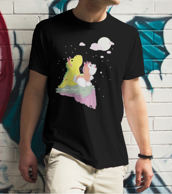 Moriah Elizabeth Howl-O-Ween Cute Dinosaur And Dog Moonlit Night Scene T-Shirt