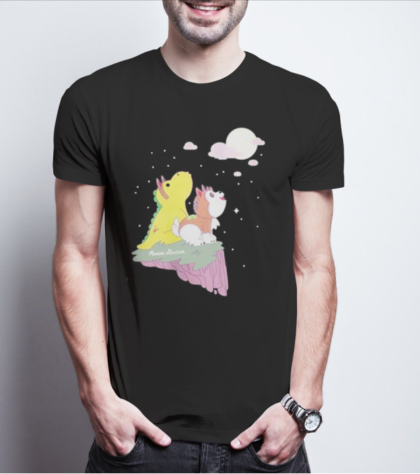 Moriah Elizabeth Howl-O-Ween Cute Dinosaur And Dog Moonlit Night Scene T-Shirt