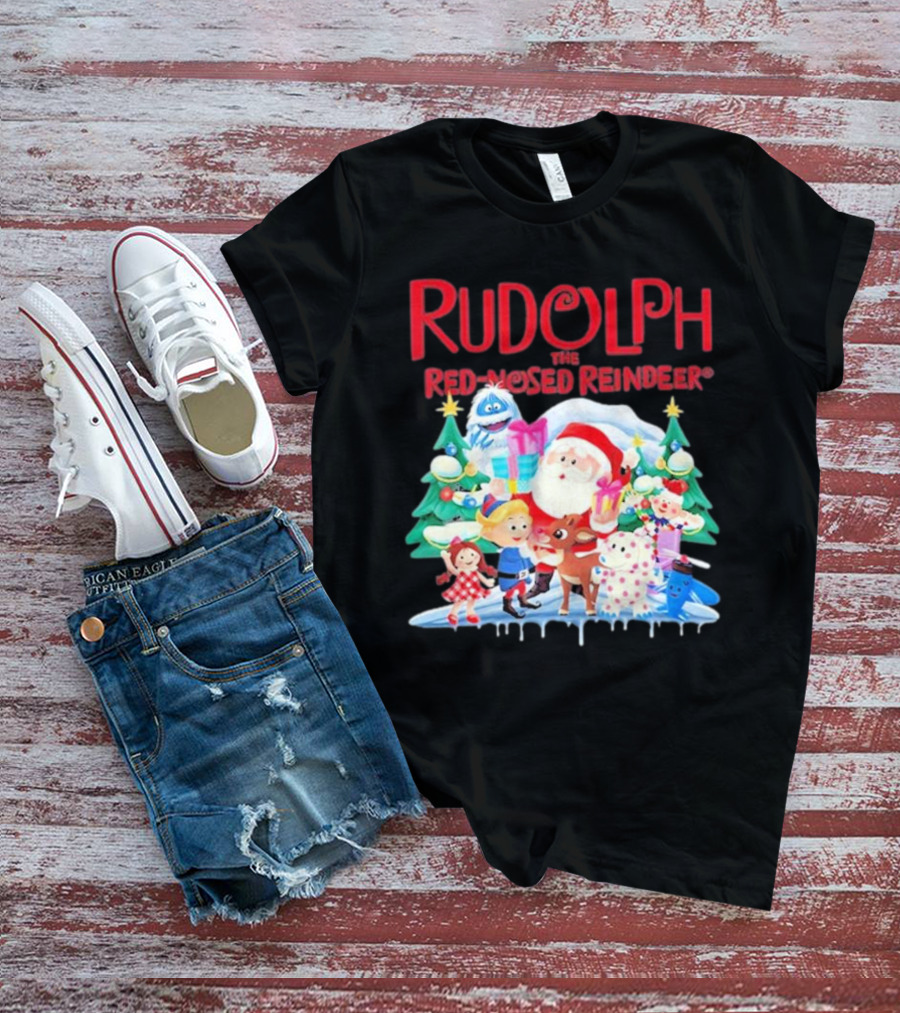 Rudolph The Red-Nosed Reindeer Christmas Santa And Friends Scene T-Shirt
