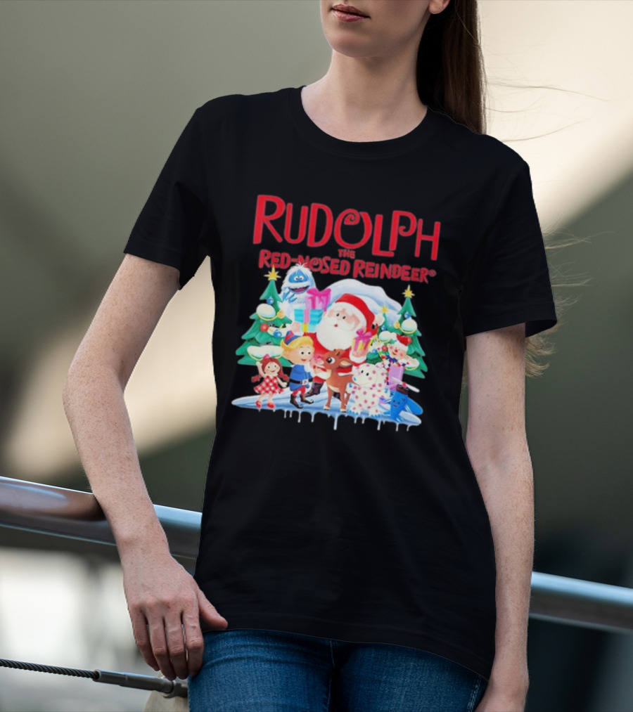 Rudolph The Red-Nosed Reindeer Christmas Santa And Friends Scene T-Shirt