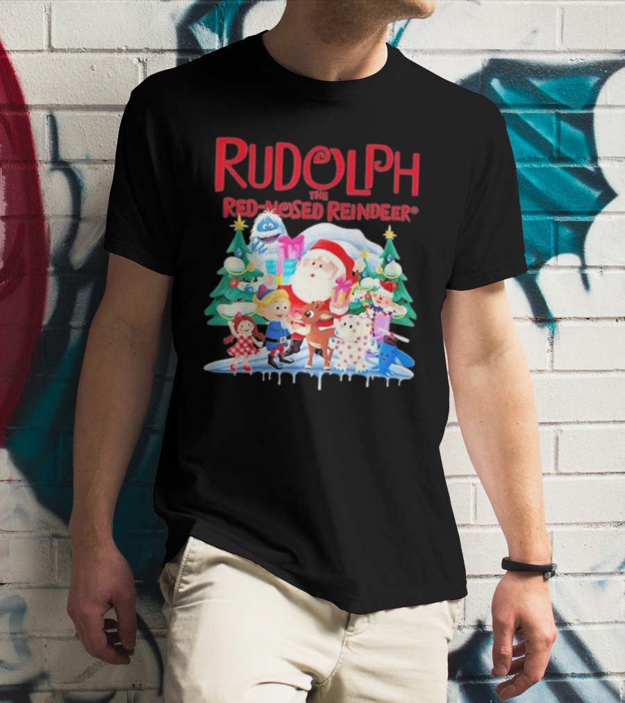 Rudolph The Red-Nosed Reindeer Christmas Santa And Friends Scene T-Shirt