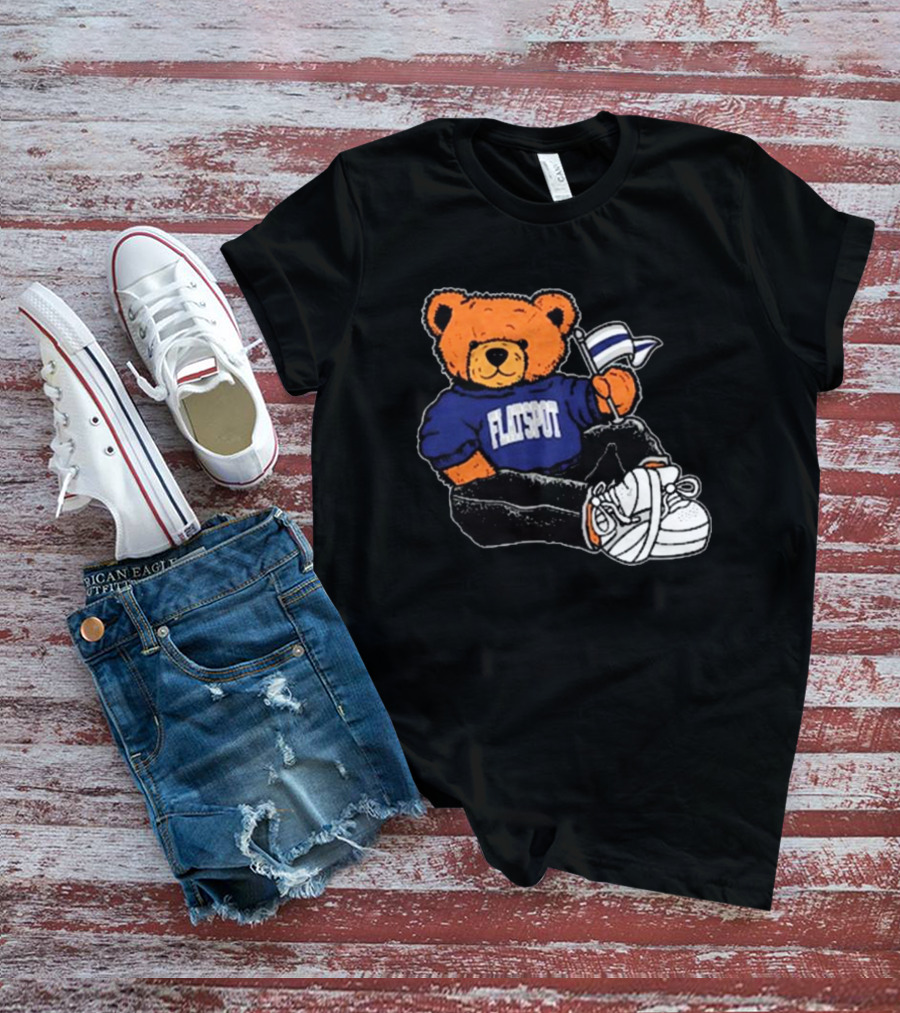 Flatspot Bear In Blue Sweatshirt With Flag Sitting Down T-Shirt
