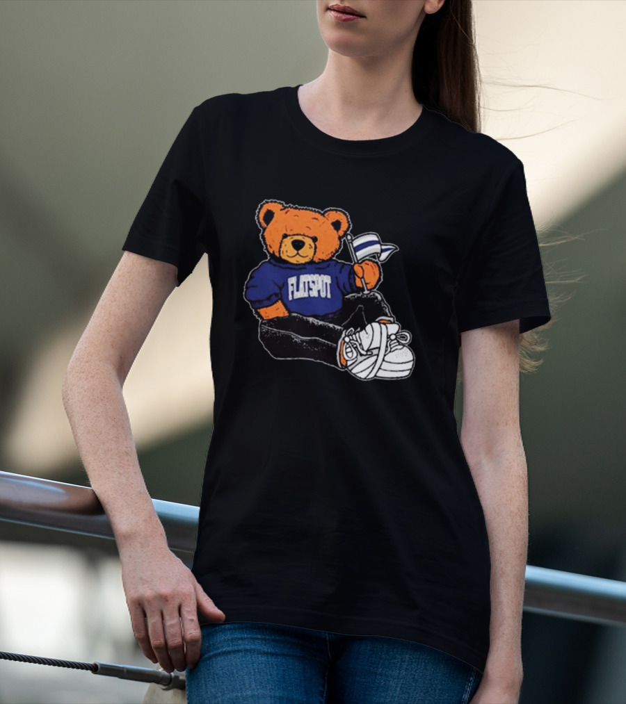 Flatspot Bear In Blue Sweatshirt With Flag Sitting Down T-Shirt