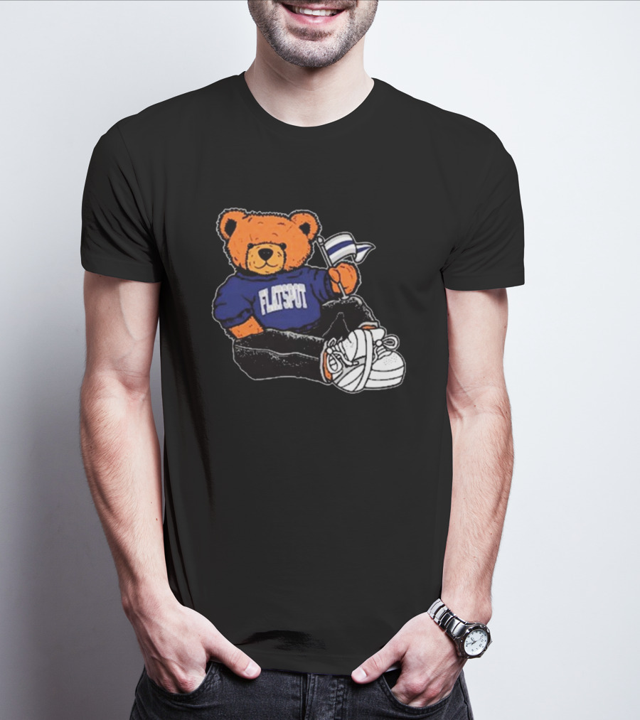 Flatspot Bear In Blue Sweatshirt With Flag Sitting Down T-Shirt