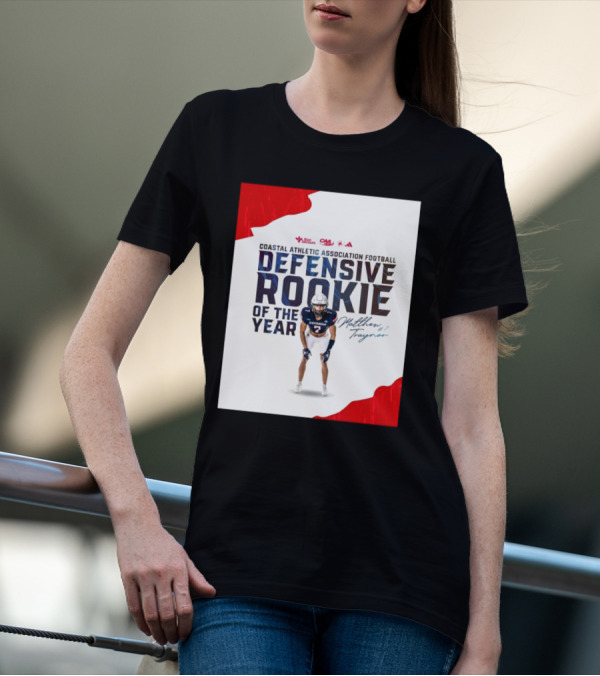 Coastal Athletic Association Football Defensive Rookie Of The Year Matthew Traynor Signature Richmond #2 Red Blue White Football Graphics T-Shirt