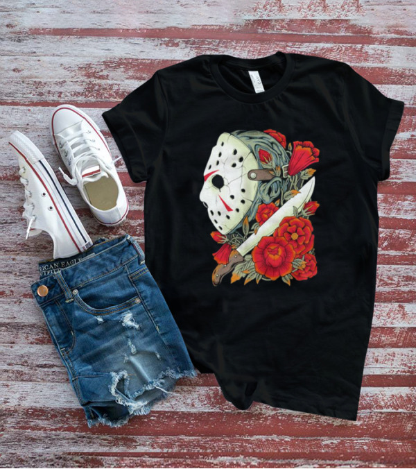 Crystal Lake Counselor Camp Mask Floral Knife T-Shirt