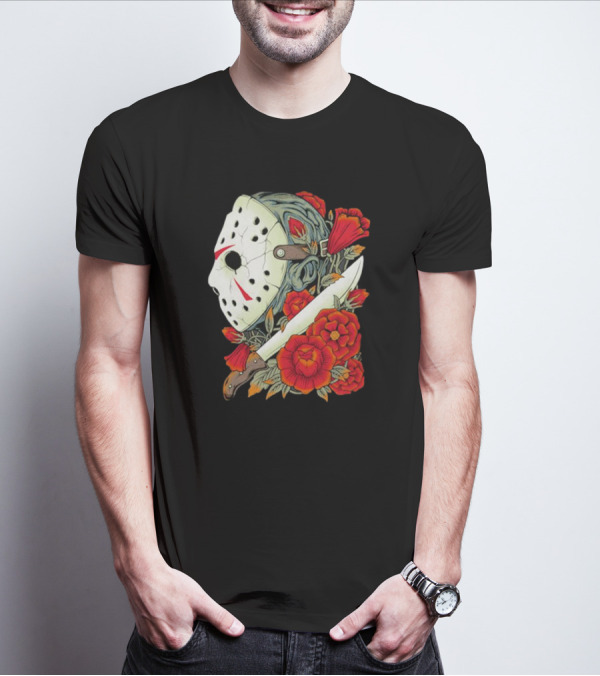Crystal Lake Counselor Camp Mask Floral Knife T-Shirt