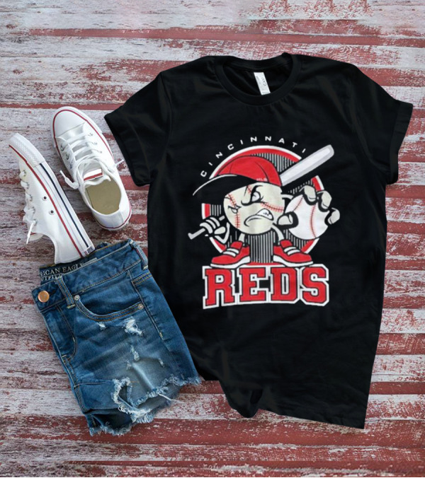 Cincinnati Reds Retro Baseball Character With Cap And Bat T-Shirt