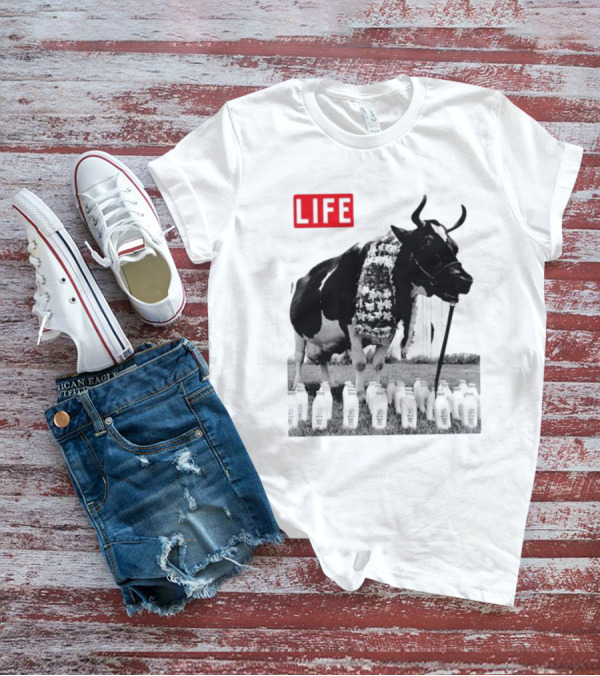Life Magazine Cow With Milk Bottles And Floral Garland T-Shirt