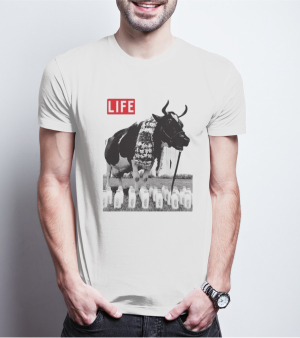 Life Magazine Cow With Milk Bottles And Floral Garland T-Shirt