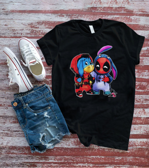Baby Donkey And Deadpool In Cosplay Onesies With Bunny Ears And Red T-Shirt