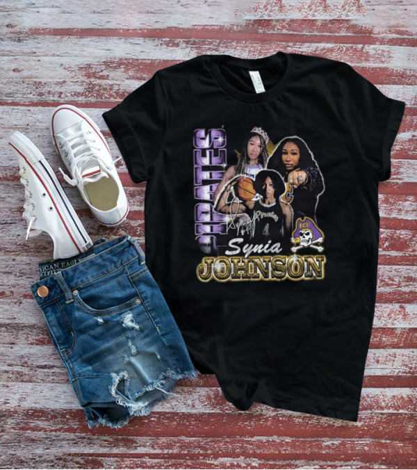 East Carolina Pirates Synia Johnson #4 ECU 90s Style Graphic Signature T-Shirt