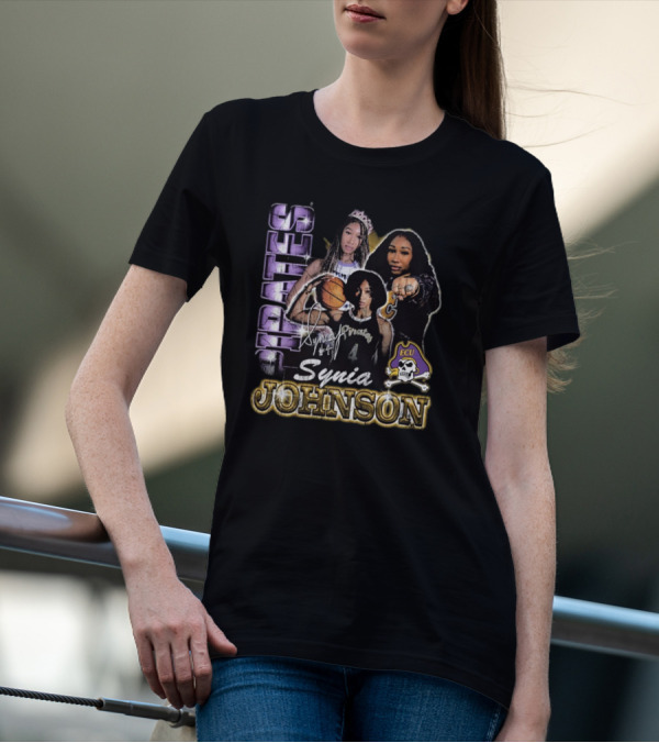 East Carolina Pirates Synia Johnson #4 ECU 90s Style Graphic Signature T-Shirt