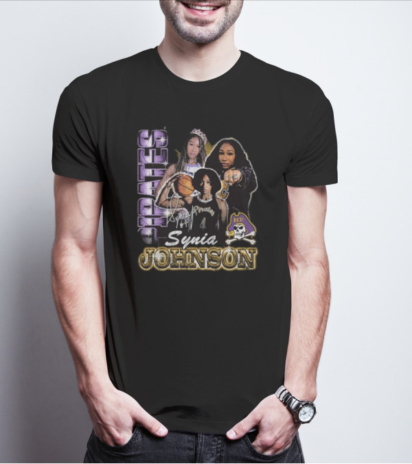 East Carolina Pirates Synia Johnson #4 ECU 90s Style Graphic Signature T-Shirt