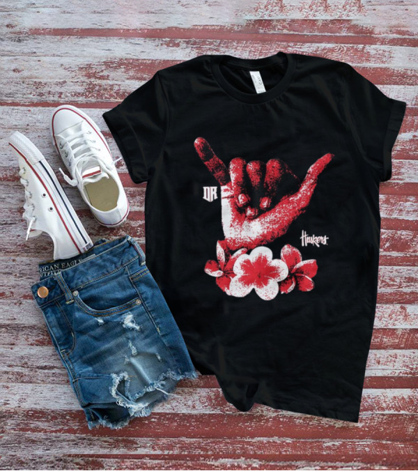 DR Huskers Shaka Hand Red And White Flowers T-Shirt