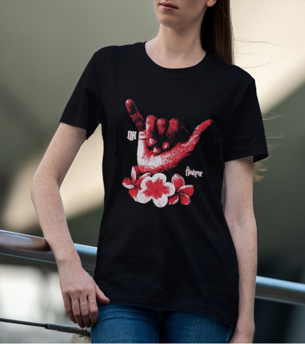 DR Huskers Shaka Hand Red And White Flowers T-Shirt