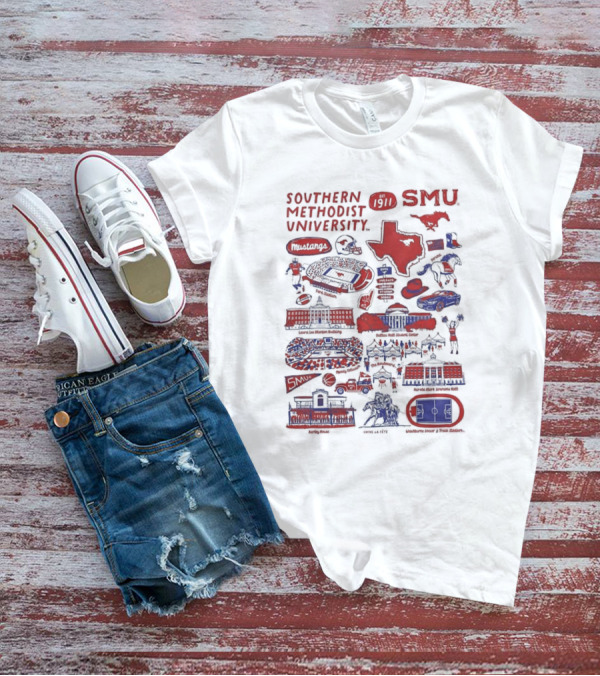 Southern Methodist University SMU Mustangs Est 1911 Vive La Fete Impressions Dallas Iconic Landmarks T-Shirt