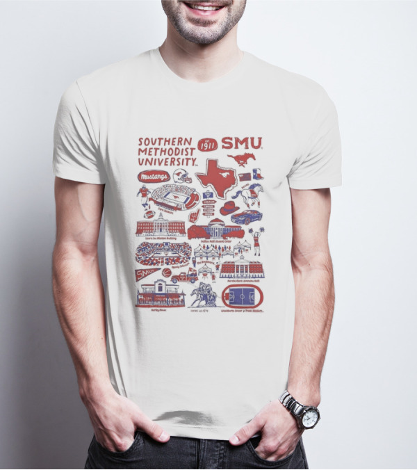 Southern Methodist University SMU Mustangs Est 1911 Vive La Fete Impressions Dallas Iconic Landmarks T-Shirt