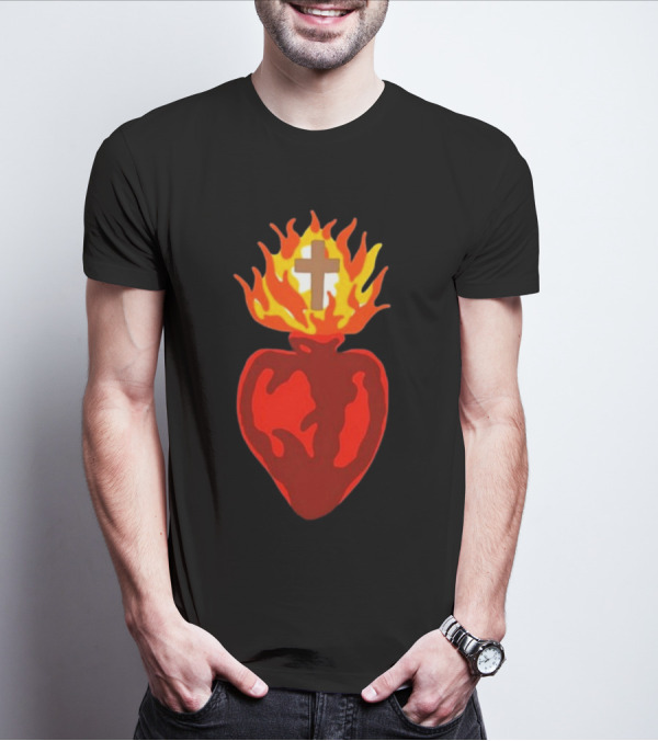 B Lake Sacred Heart Love Of God Cross Flame T-Shirt