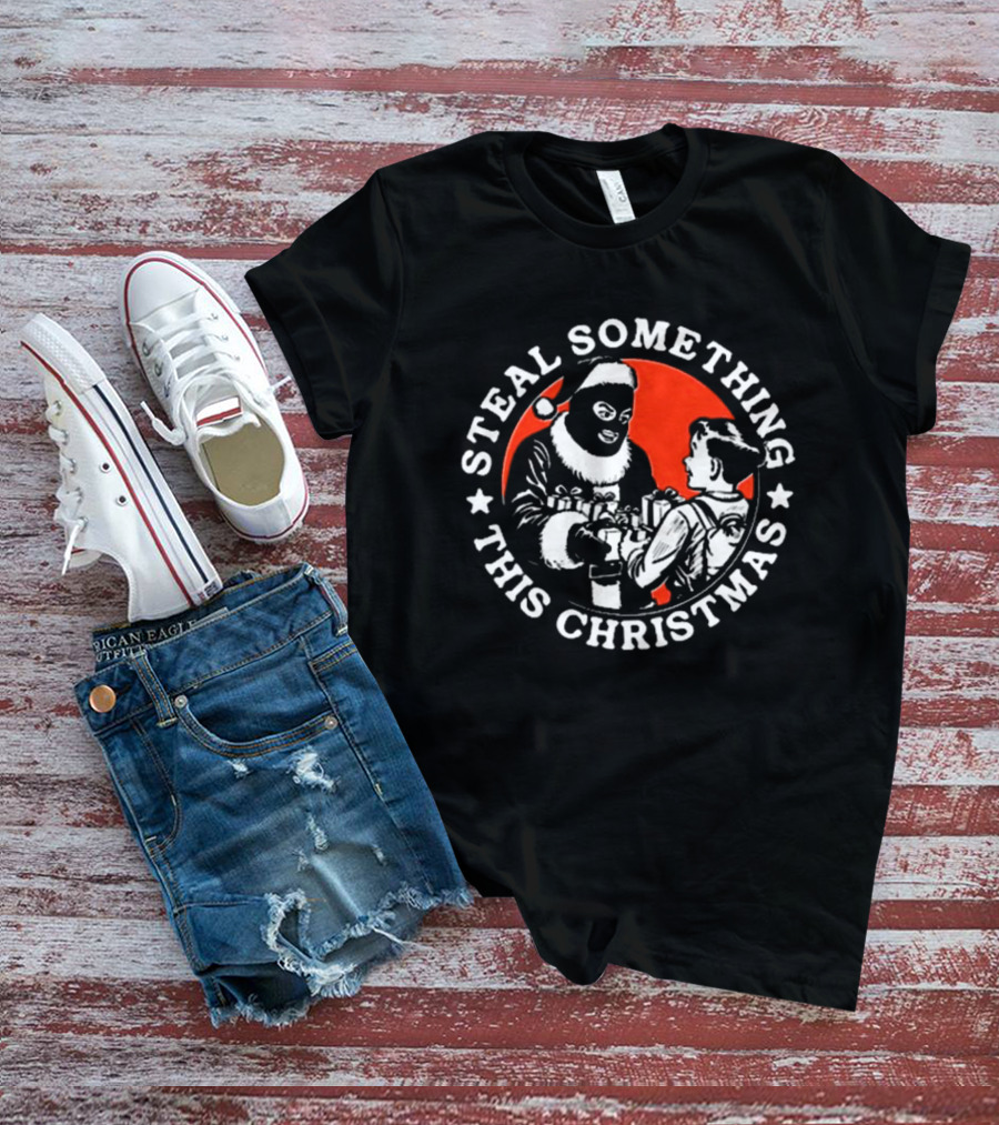 Krime Steal Something This Christmas Santa Masked Kid Gifts T-Shirt
