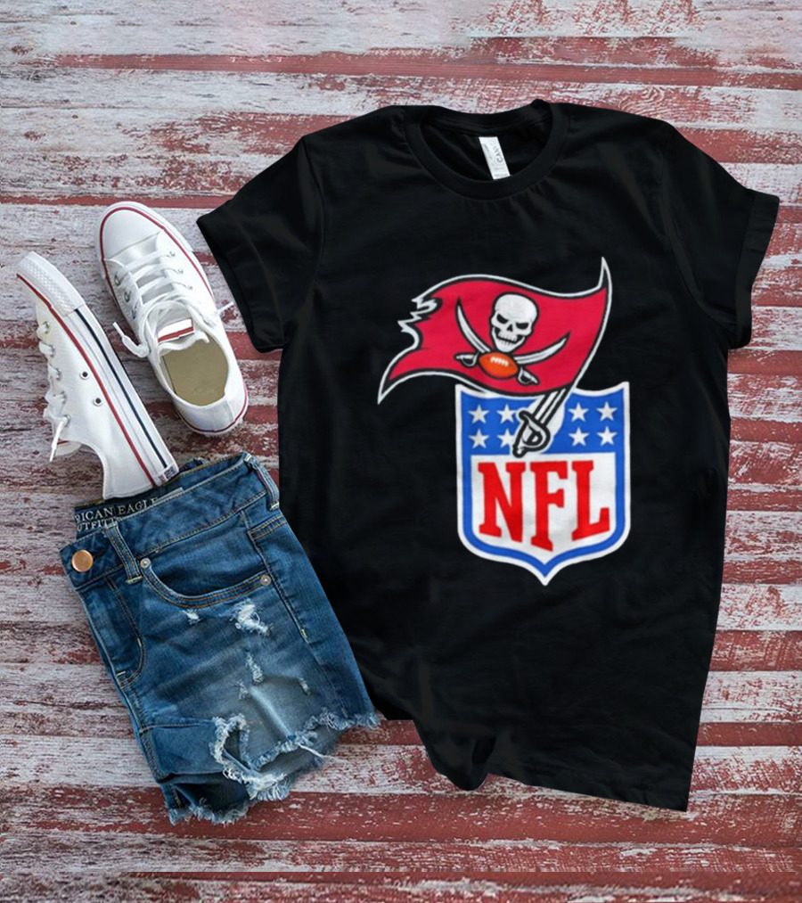 Tampa Bay Buccaneers NFL Collaboration Logo With Pirate Flag And Shield T-Shirt