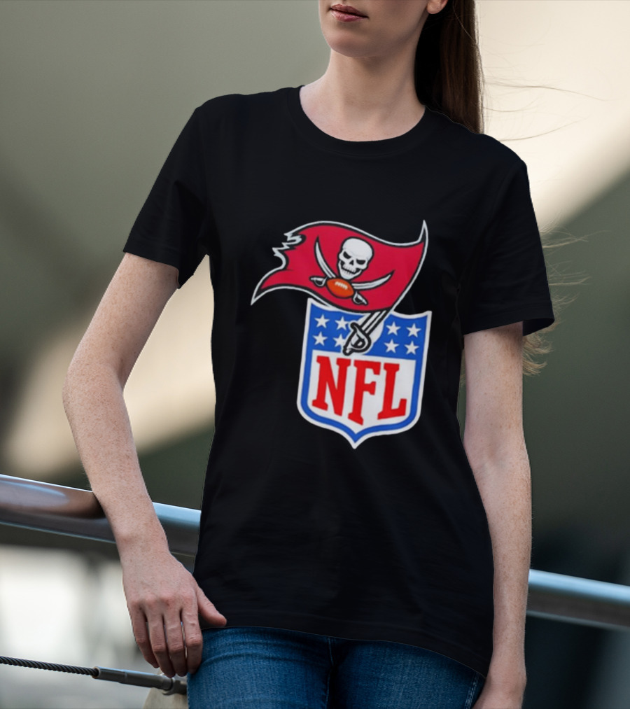 Tampa Bay Buccaneers NFL Collaboration Logo With Pirate Flag And Shield T-Shirt