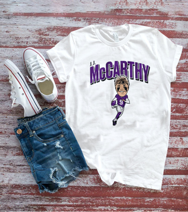 J.J. McCarthy 9 Running Quarterback Caricature T-Shirt
