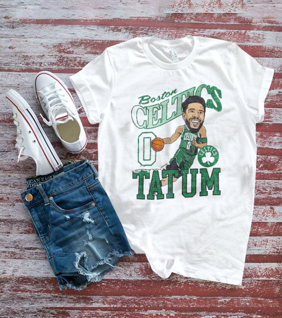 Boston Celtics Jayson Tatum Caricature Player New Era Green Basketball 0 Celtics Shamrock T-Shirt