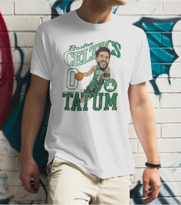 Boston Celtics Jayson Tatum Caricature Player New Era Green Basketball 0 Celtics Shamrock T-Shirt