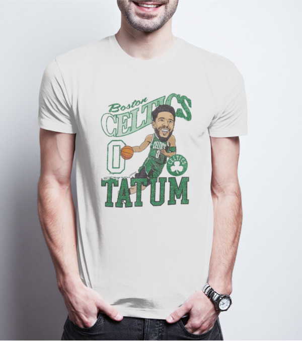 Boston Celtics Jayson Tatum Caricature Player New Era Green Basketball 0 Celtics Shamrock T-Shirt