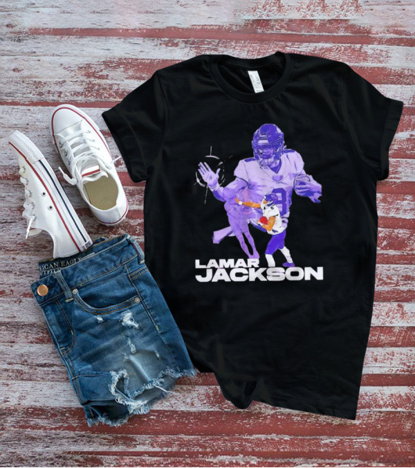 Lamar Jackson Baltimore Ravens NFL Stiff Arm Dynamic Action Play T-Shirt