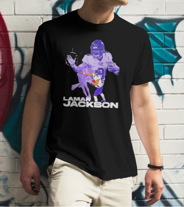 Lamar Jackson Baltimore Ravens NFL Stiff Arm Dynamic Action Play T-Shirt
