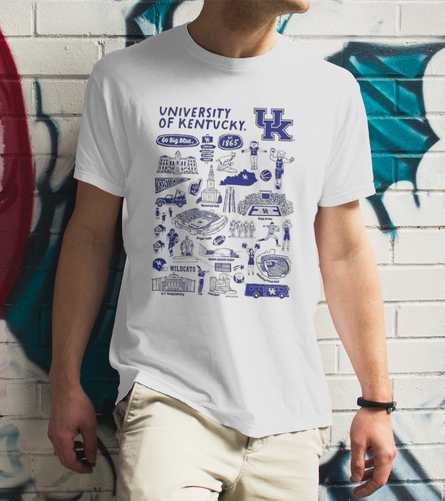 University Of Kentucky Go Big Blue Wildcats Rupp Arena Memorial Hall Kroger Field Lextran UK Basketball 1865 Established Kentucky Wildcats Vive La Fete Impressions T-Shirt