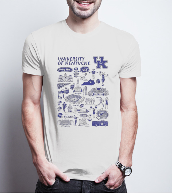 University Of Kentucky Go Big Blue Wildcats Rupp Arena Memorial Hall Kroger Field Lextran UK Basketball 1865 Established Kentucky Wildcats Vive La Fete Impressions T-Shirt