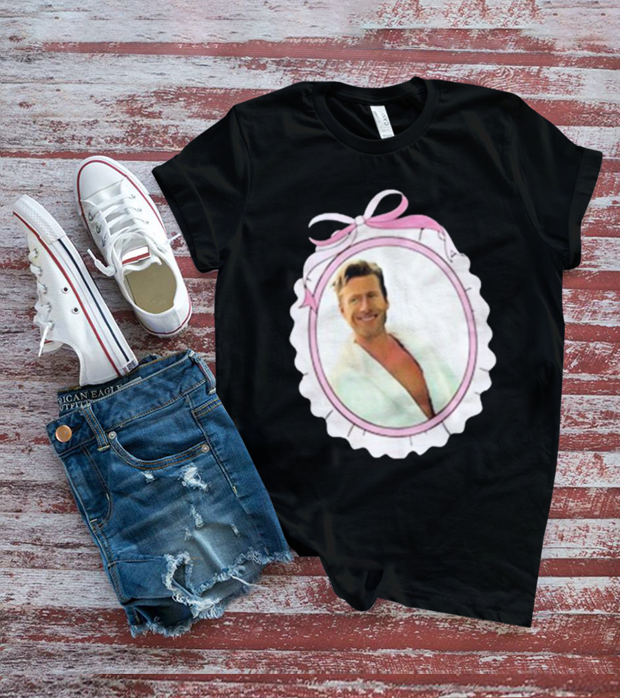 Cherrydaze Glen Powell Pink Ribbon Scalloped Frame T-Shirt