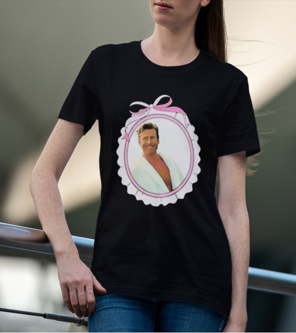 Cherrydaze Glen Powell Pink Ribbon Scalloped Frame T-Shirt
