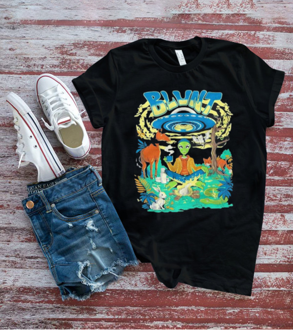 Blunt UFO Alien Smoking Forest Scene T-Shirt