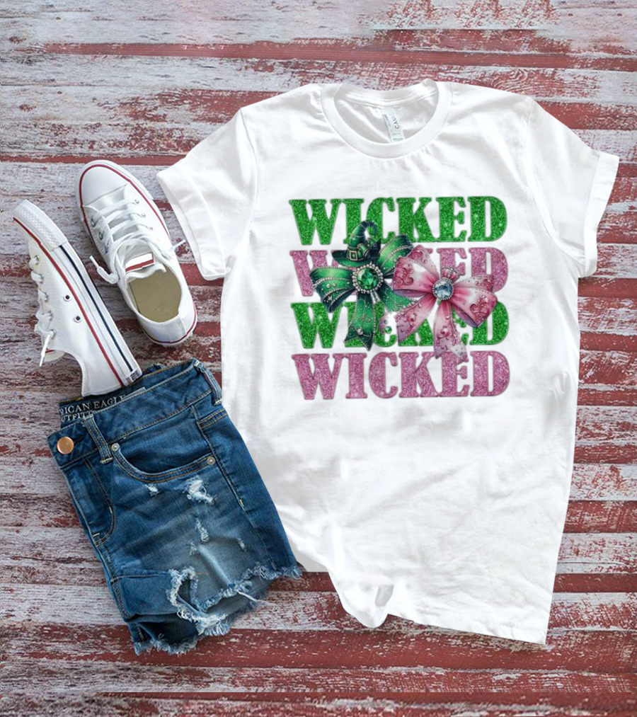 Wicked Coquette Glitter Green Pink Bow Hat T-Shirt